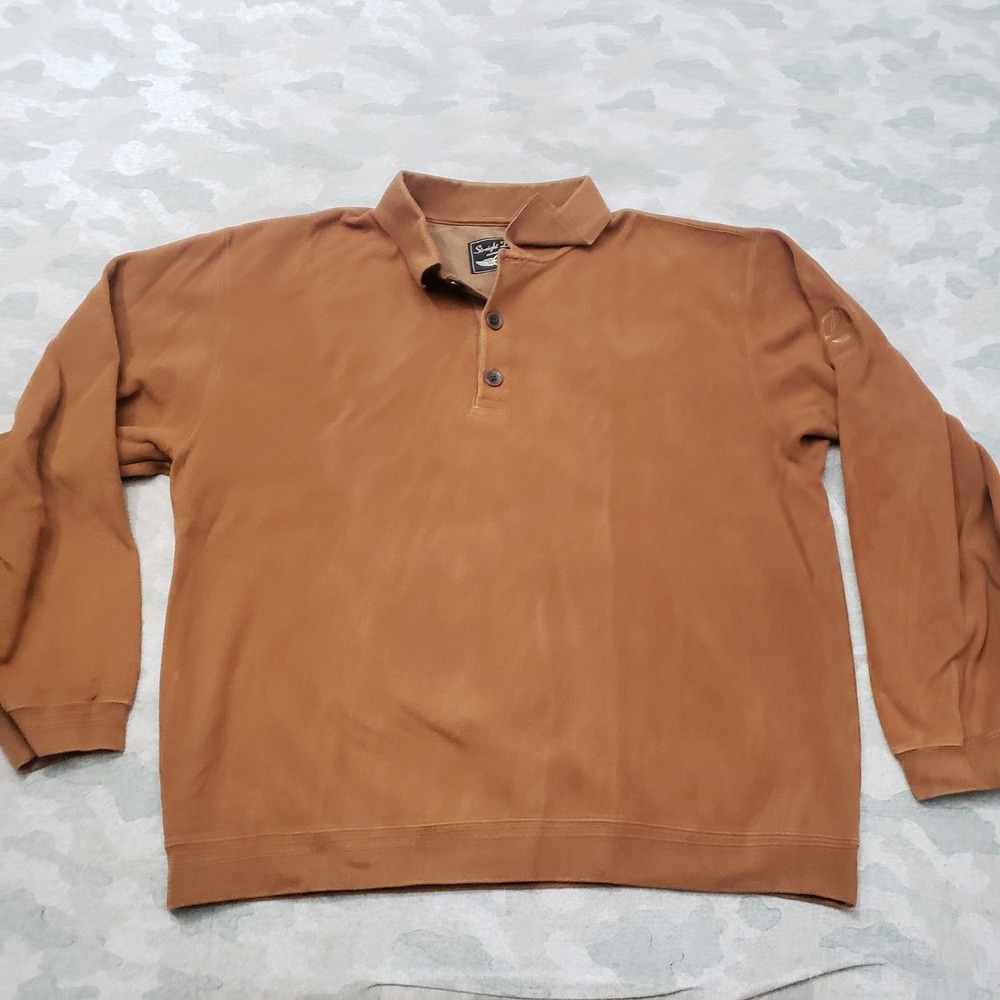 Straight Down Polo Shirt Mens XL Brown Golf Pullover Casual Long Sleeve Preppy